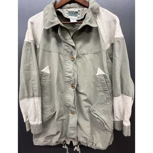 Otello Pelle Utility Jacket Women XL Green Cotton Linen 4 Pockets Zip Buttons